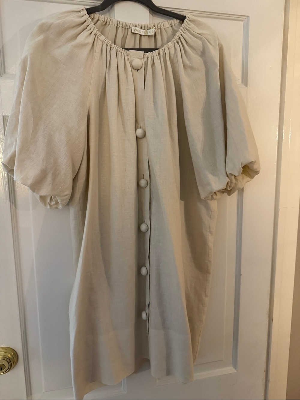 Marie Oliver Gwyneth Burton-front Cream Puff-Sleeve Mini Dress